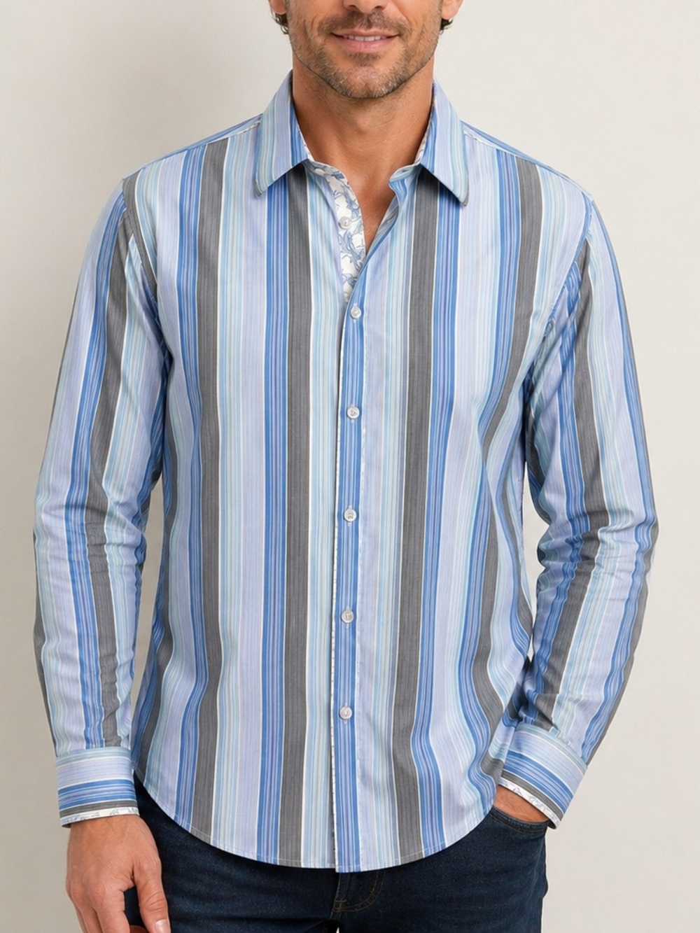 ZAGIRI Blue Gray Striped Long Sleeve Button Down Shirt Size XL